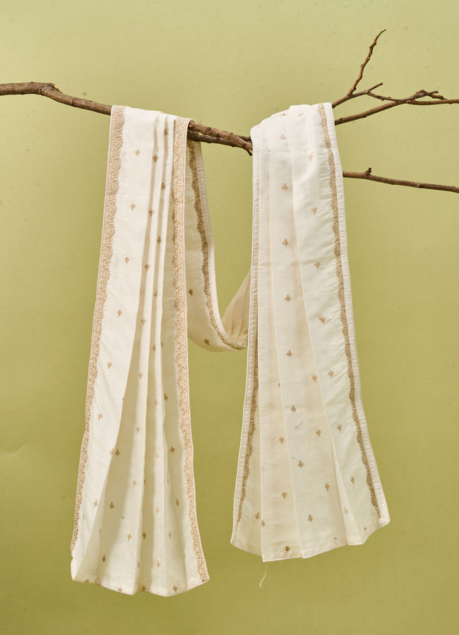Manyavar Men Beige Art Silk Dupatta with Embroidery