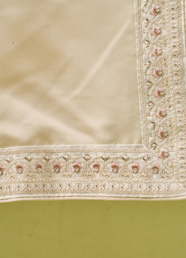 Manyavar Men Cream Satin Dupatta with Embroidery