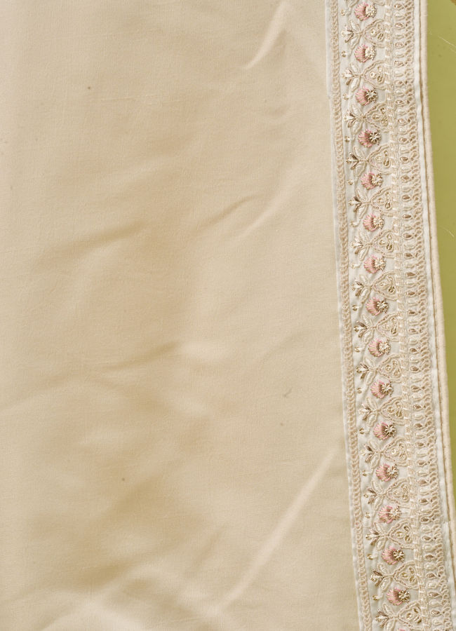 Manyavar Men Cream Satin Dupatta with Embroidery