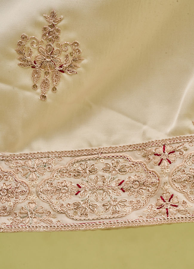 Manyavar Men Champagne Satin Dupatta with Embroidery