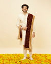 alt message - Manyavar Men Classic Velvet Maroon Dupatta image number 2