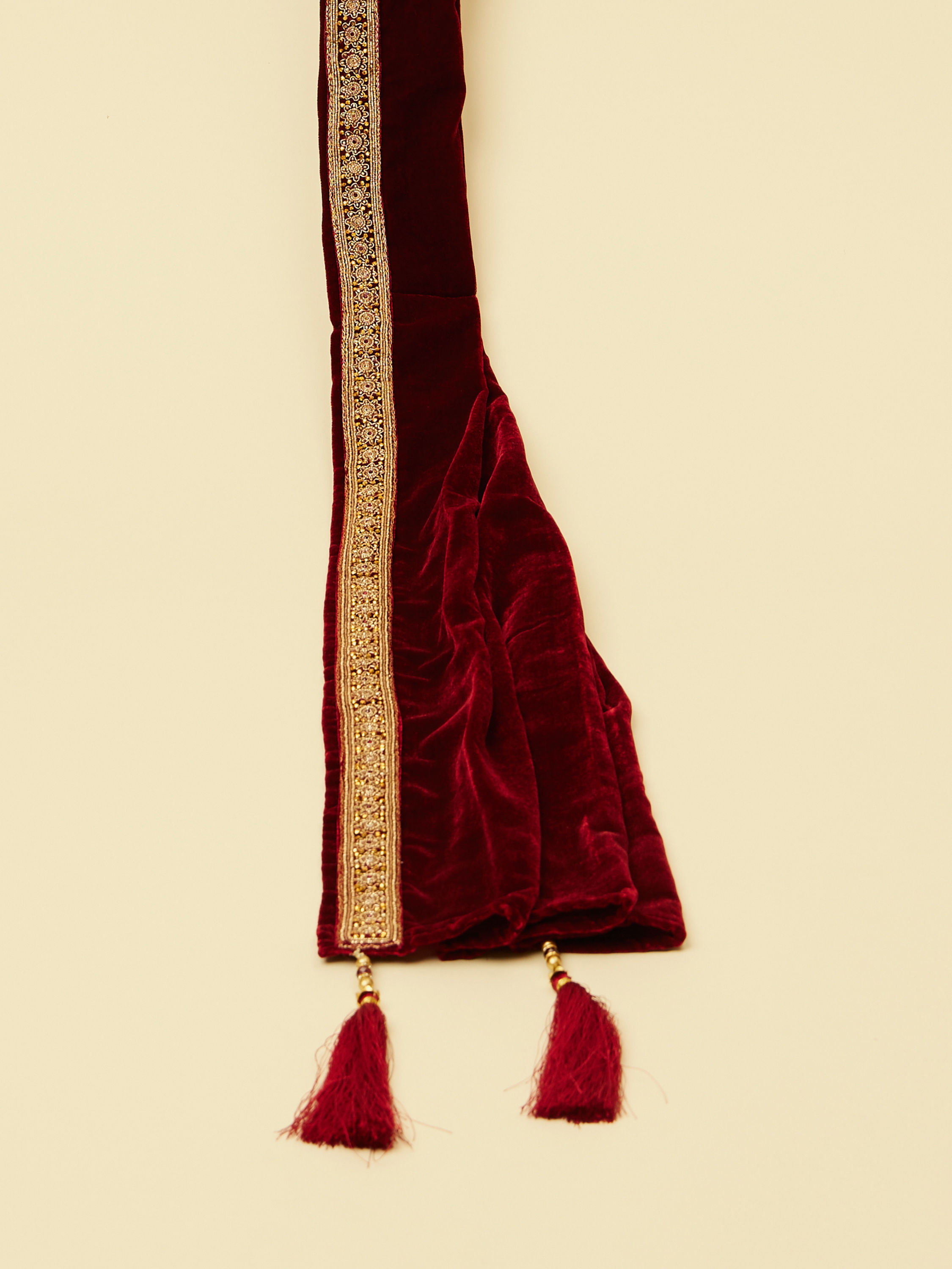Manyavar Men Bright Maroon Pleated Dupatta