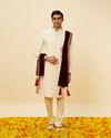 alt message - Manyavar Men Bright Maroon Pleated Dupatta image number 2