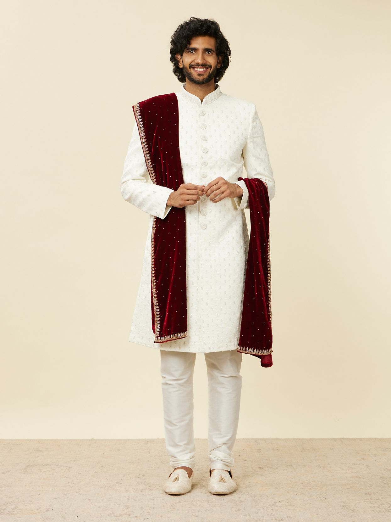 Manyavar Men Classic Maroon Polki Dotted Dupatta