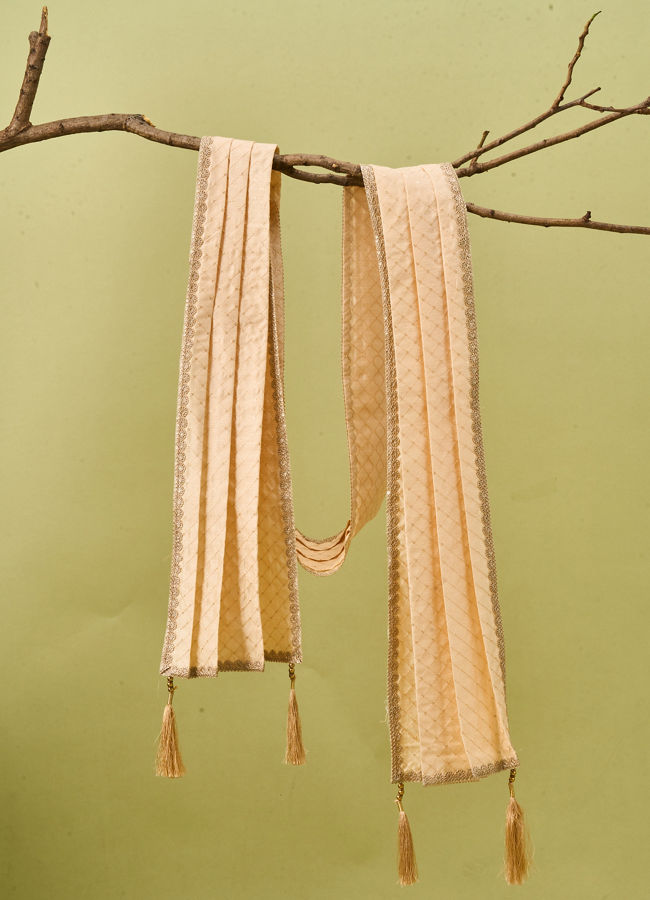 Manyavar Men Beige Art Silk Dupatta with Tassels