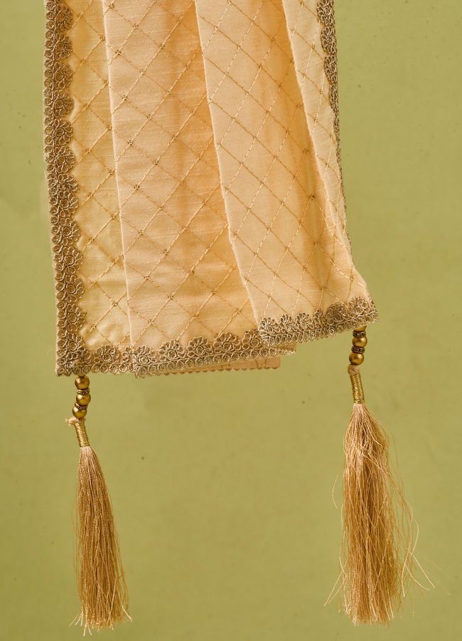 Manyavar Men Beige Art Silk Dupatta with Tassels