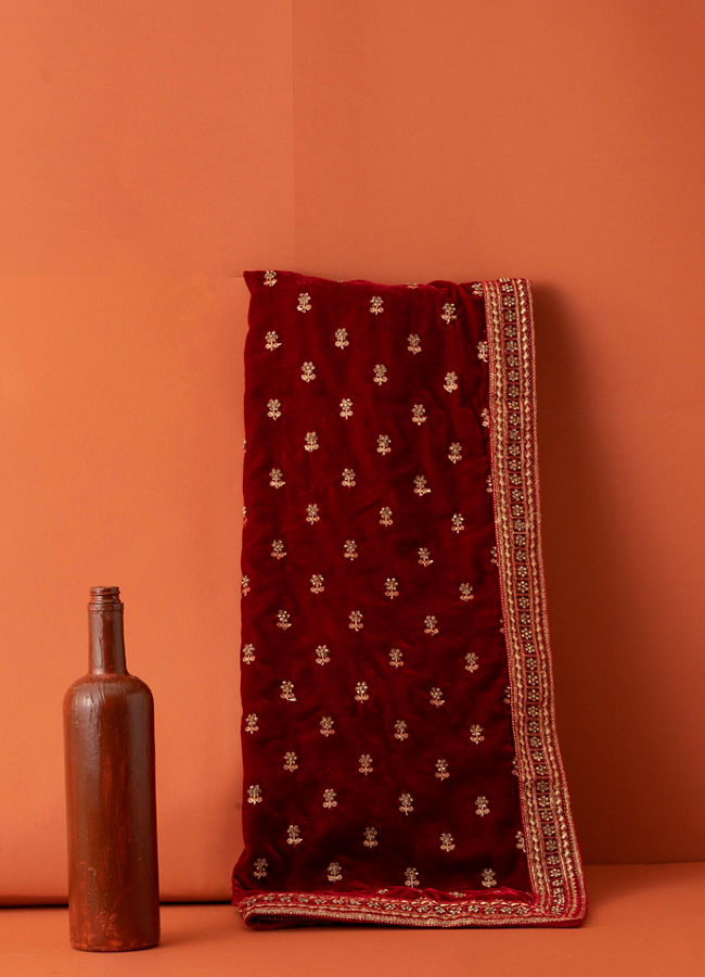 Manyavar Men Festive Red Velvet Dupatta
