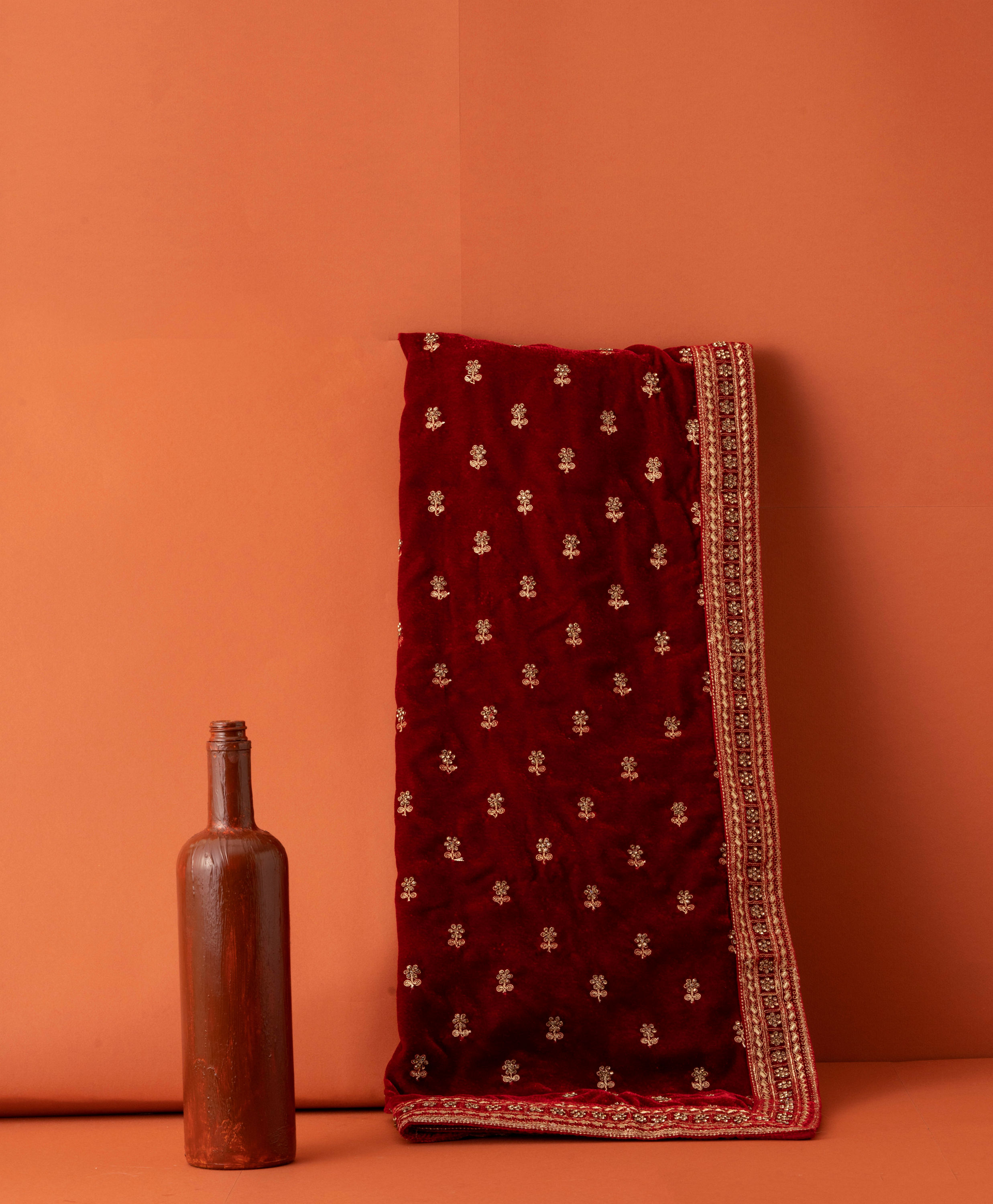 Manyavar Men Festive Red Velvet Dupatta