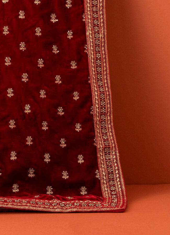 Manyavar Men Festive Red Velvet Dupatta