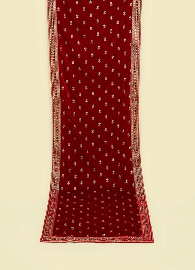 Manyavar Men Festive Red Velvet Dupatta image number 0