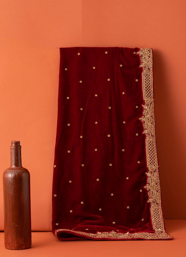 Manyavar Men Classic Red Bel Buti Patterned Dupatta