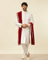 alt message - Manyavar Men Classic Red Bel Buti Patterned Dupatta image number 2