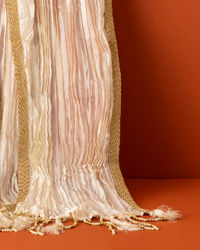 Manyavar Men Cream Pleated Dupatta with Golden Borders