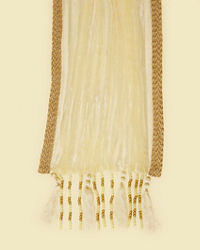 Manyavar Men Cream Pleated Dupatta with Golden Borders