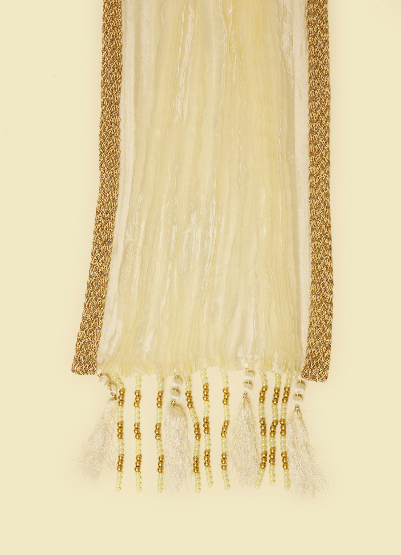 Manyavar Men Cream Pleated Dupatta with Golden Borders