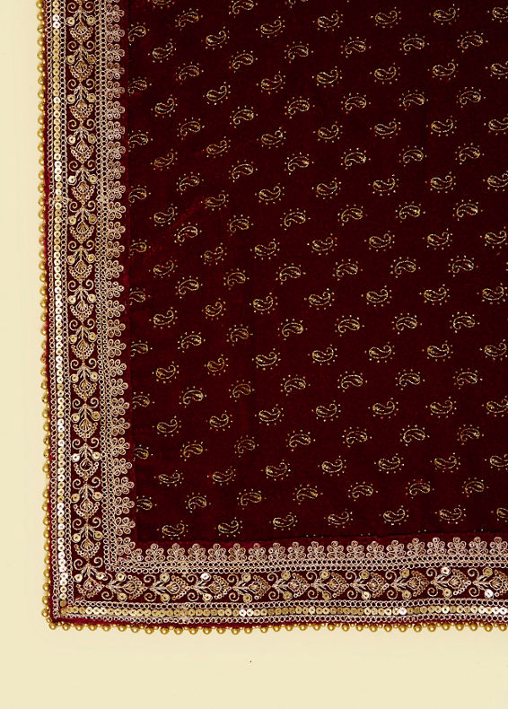 Manyavar Men Dark Maroon Paisley Motif Dupatta