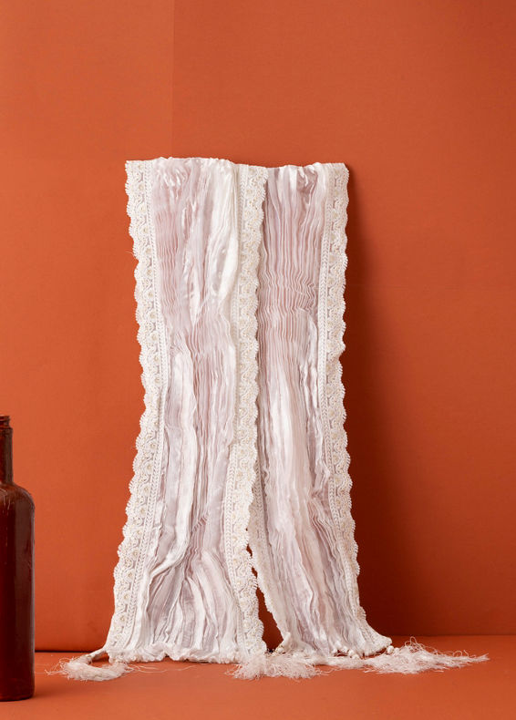 Manyavar Men Warm White Pleated Dupatta with Sequinned Borders