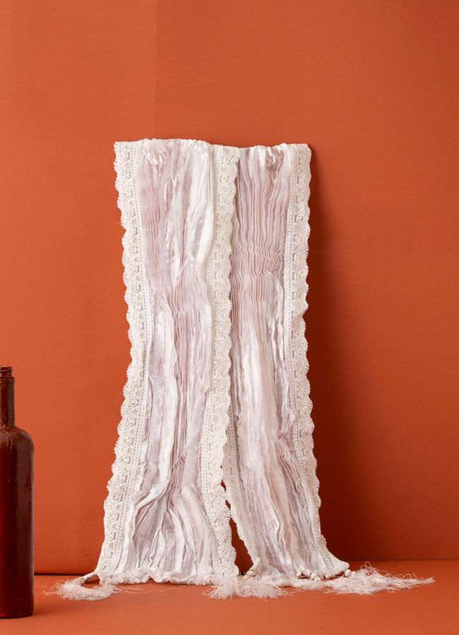 Manyavar Men Warm White Pleated Dupatta with Sequinned Borders