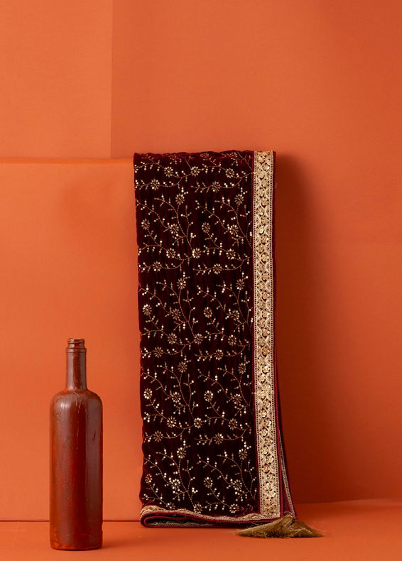 Manyavar Men Rich Maroon Velvet Dupatta