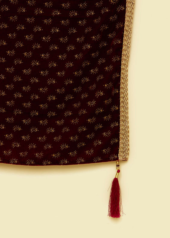 Manyavar Men Rich Maroon Velvet Dupatta