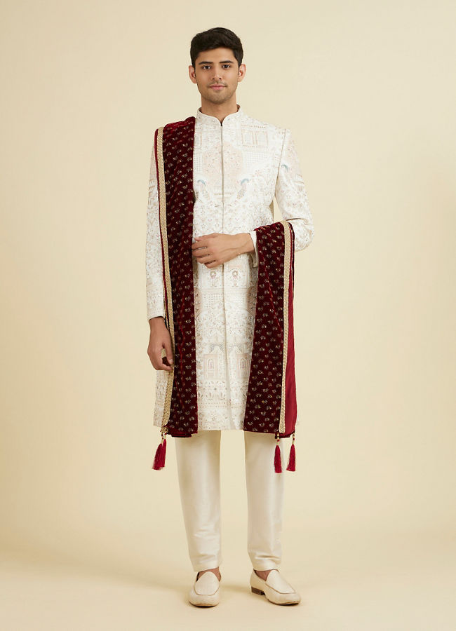 Manyavar Men Rich Maroon Velvet Dupatta