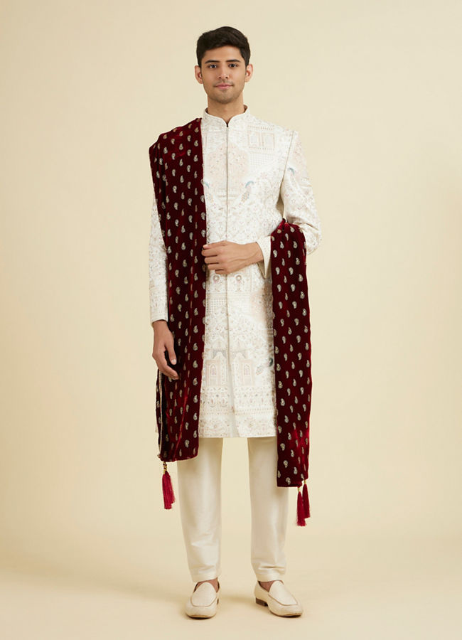 Manyavar Men Maroon Velvet Festive Dupatta