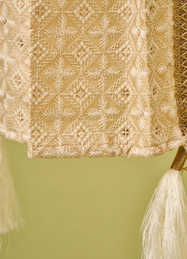 Manyavar Men Beige Art Silk Dupatta with Embroidery