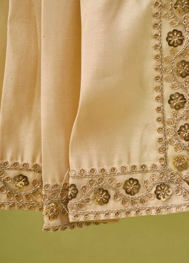 Manyavar Men Beige Art Silk Dupatta with Embroidery