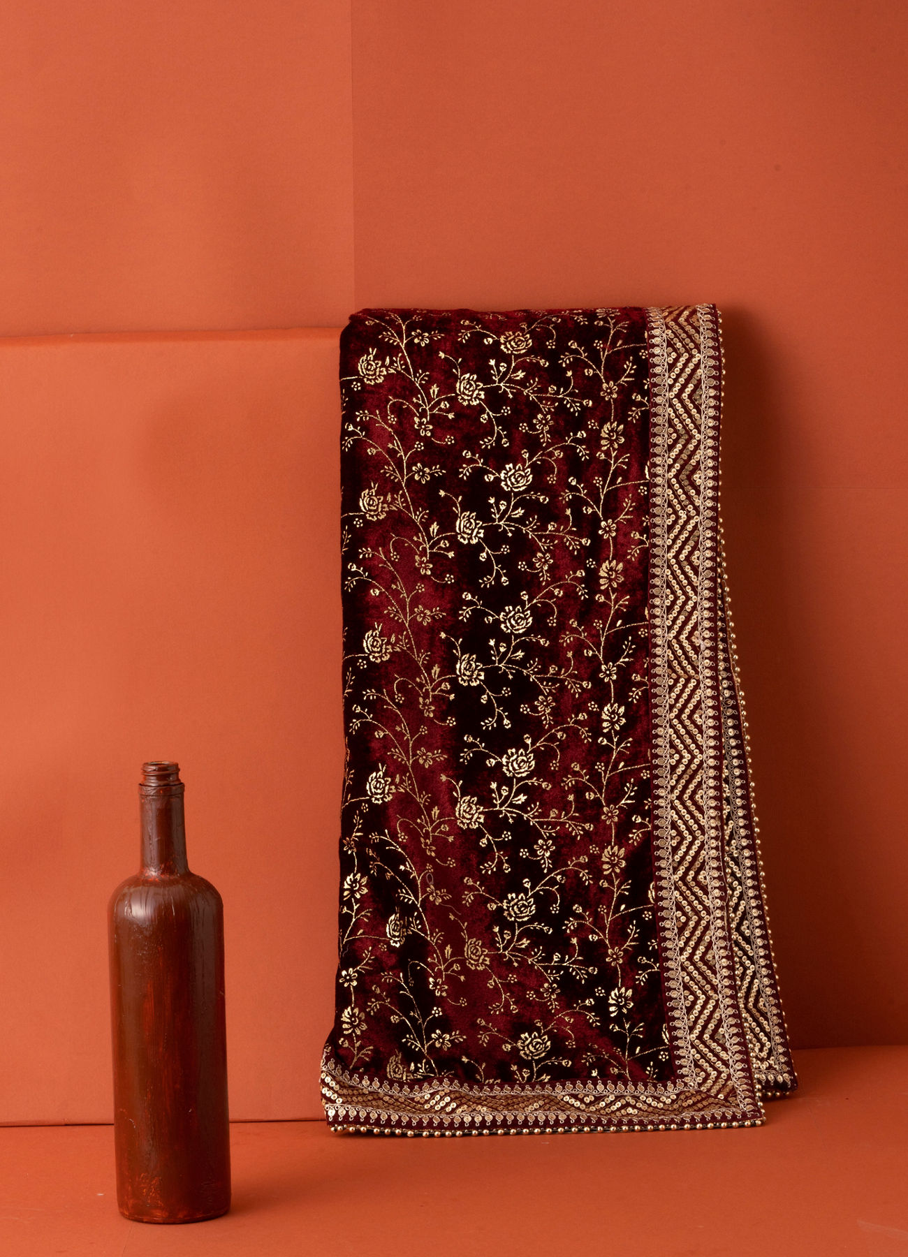 Manyavar Men Classic Maroon Bel Buti Patterned Dupatta