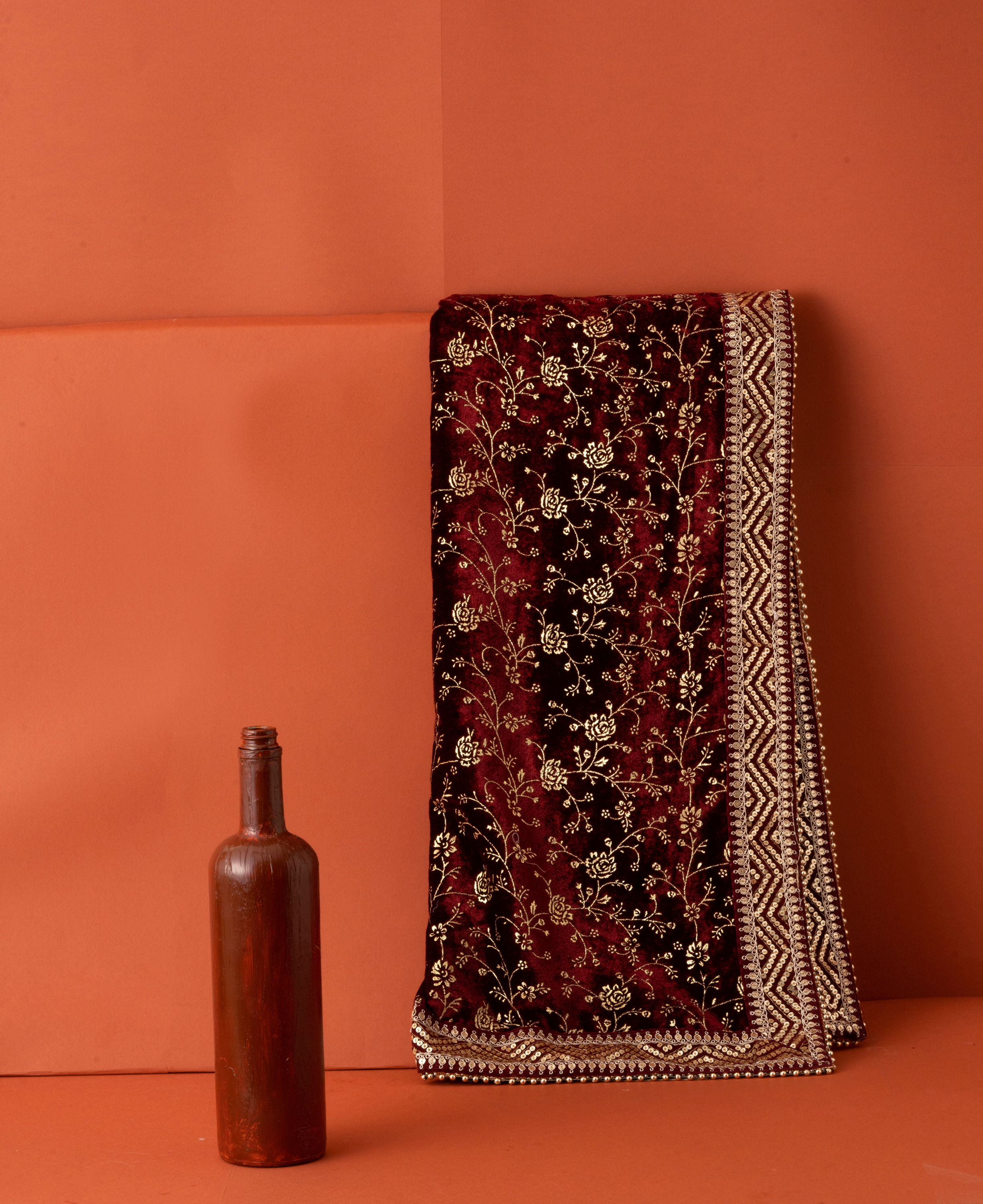 Manyavar Men Classic Maroon Bel Buti Patterned Dupatta