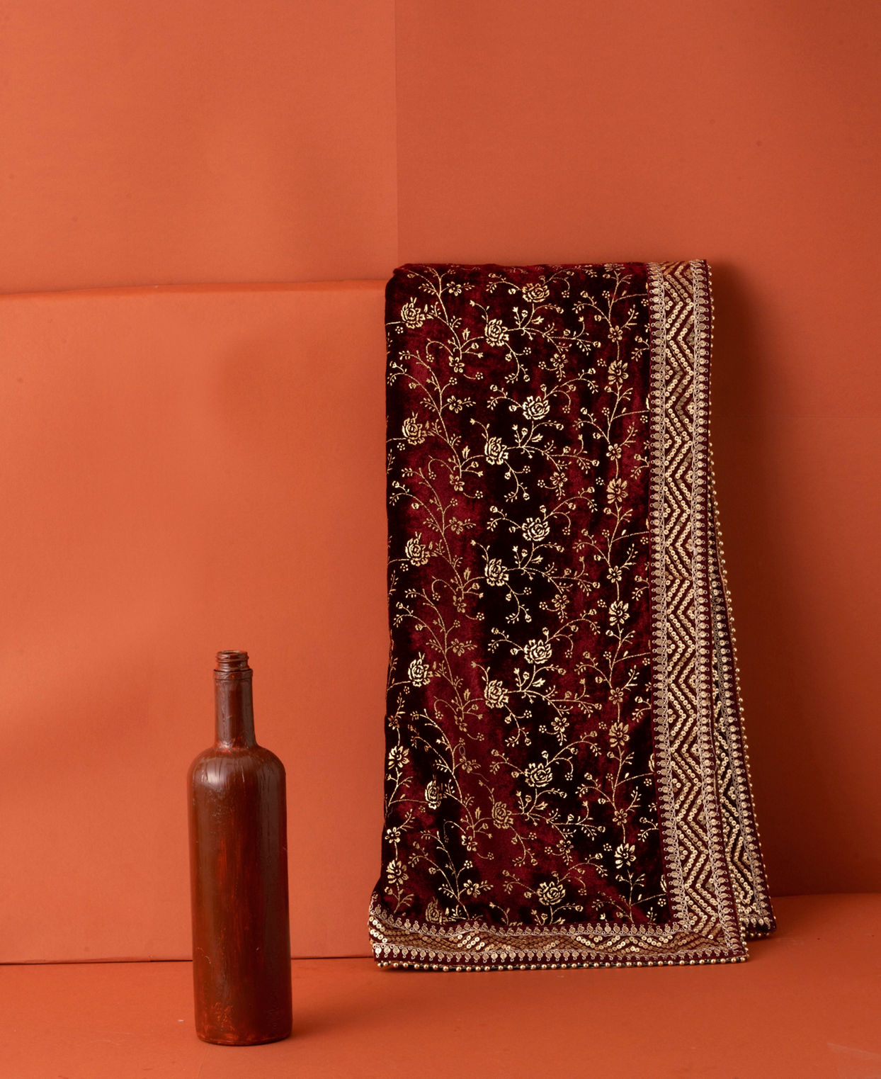 Manyavar Men Classic Maroon Bel Buti Patterned Dupatta