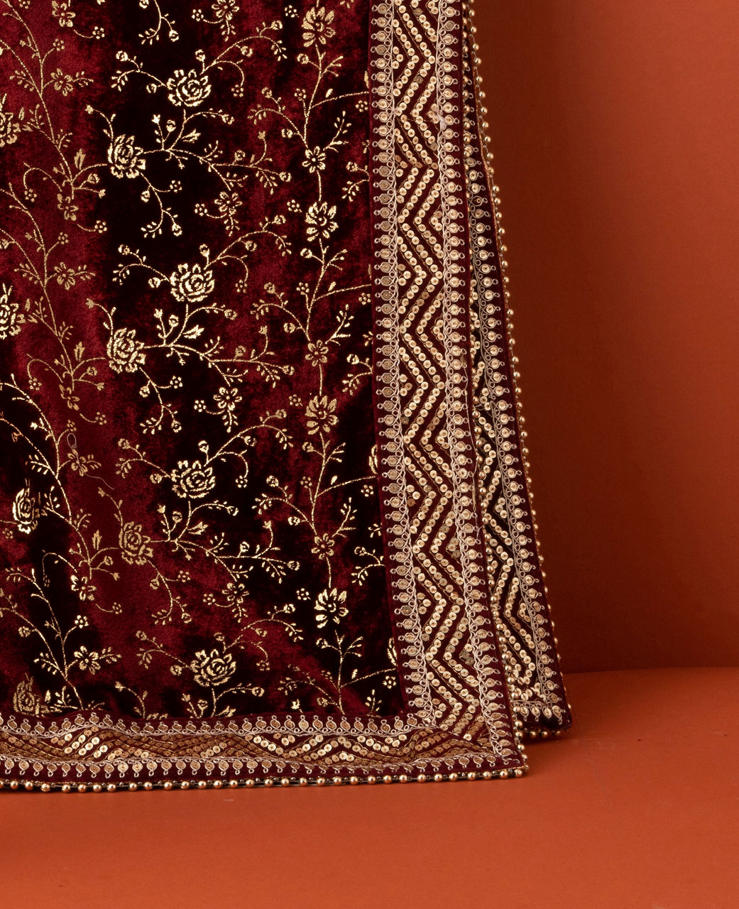 Manyavar Men Classic Maroon Bel Buti Patterned Dupatta