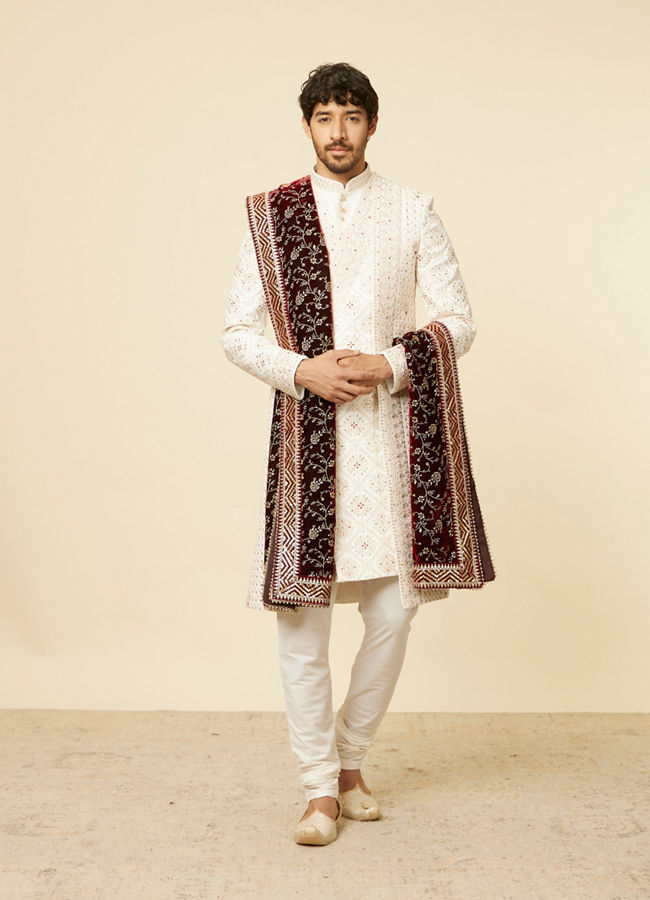 Manyavar Men Classic Maroon Bel Buti Patterned Dupatta