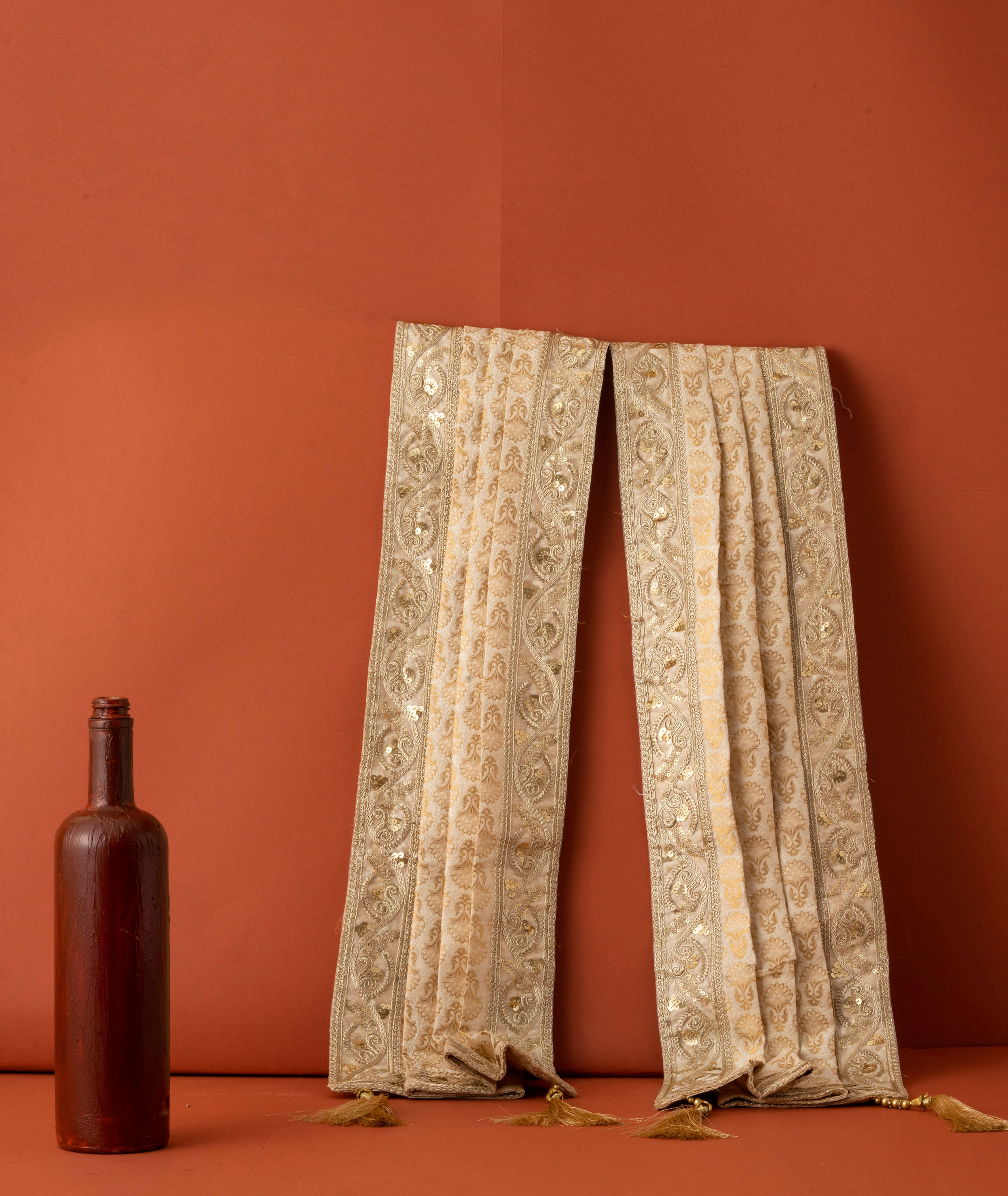 Manyavar Men Soft Beige Pleated Traditional Stole