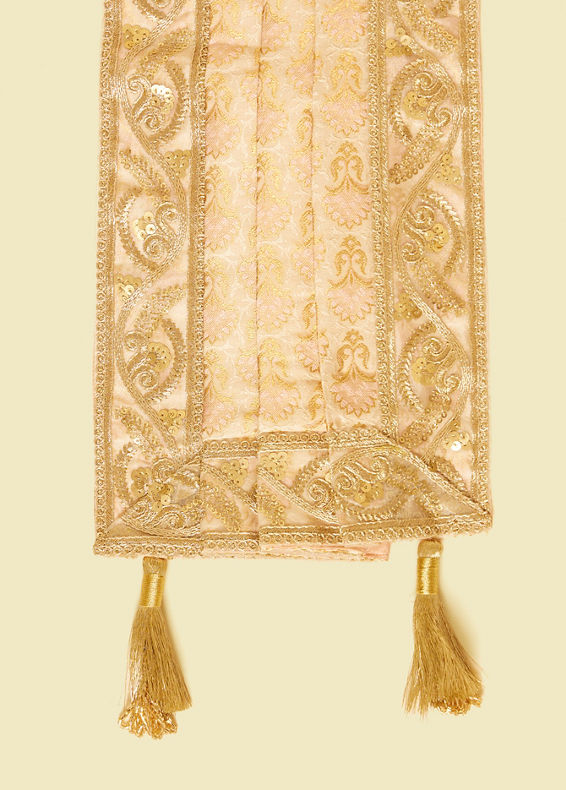 Manyavar Men Pink Pleated Traditional Stole