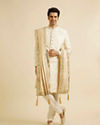 alt message - Manyavar Men Soft Beige Pleated Traditional Stole image number 2