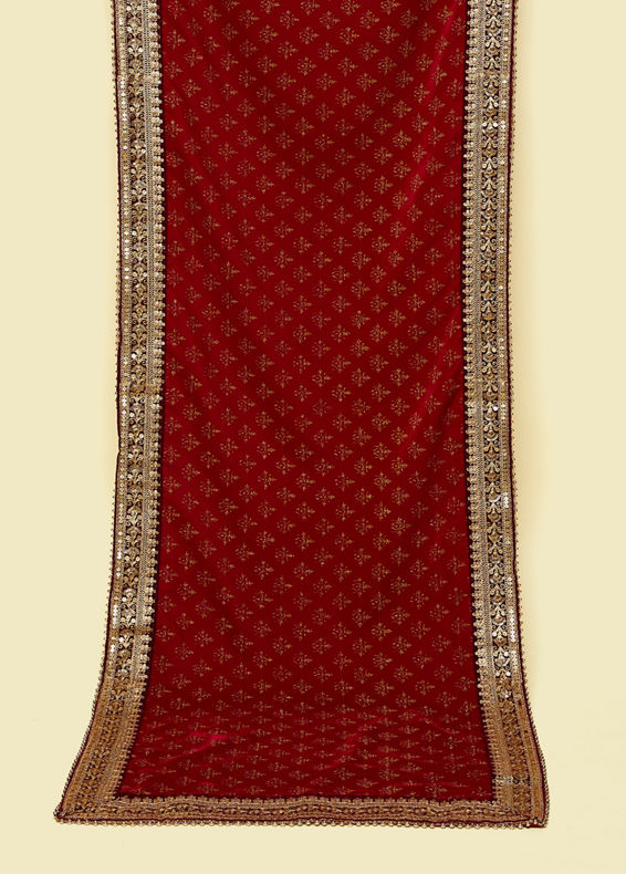 Manyavar Men Dark Maroon Bel Buti Patterned Dupatta