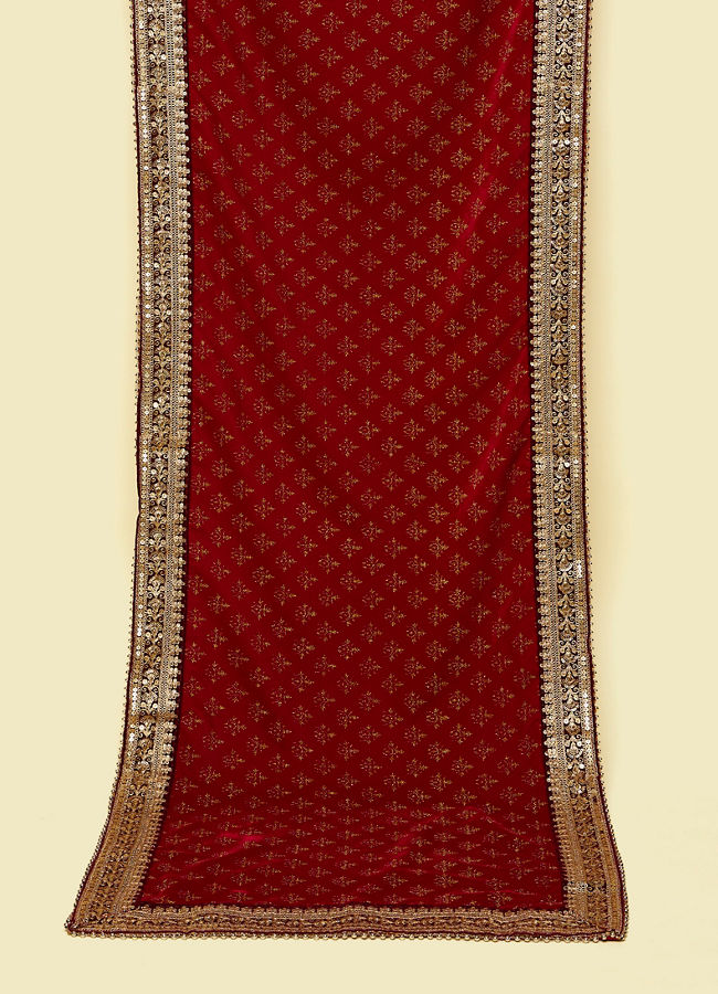 alt message - Manyavar Men Dark Maroon Bel Buti Patterned Dupatta image number 0