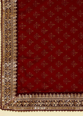 Manyavar Men Dark Maroon Bel Buti Patterned Dupatta image number 1