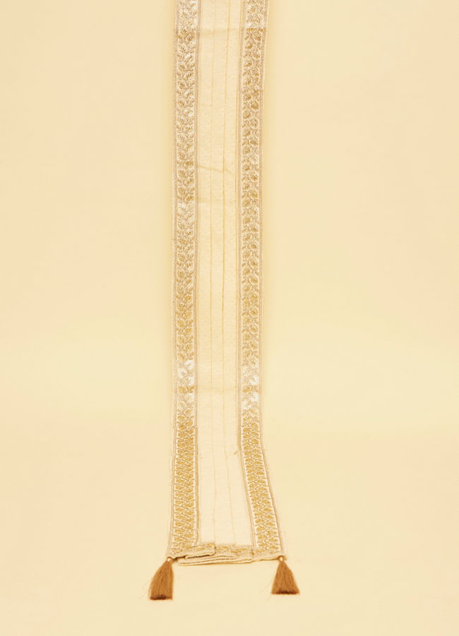 Manyavar Men Sand Beige Bel Buti Patterned Stole