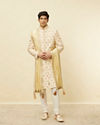 alt message - Manyavar Men Sand Beige Bel Buti Patterned Stole image number 2