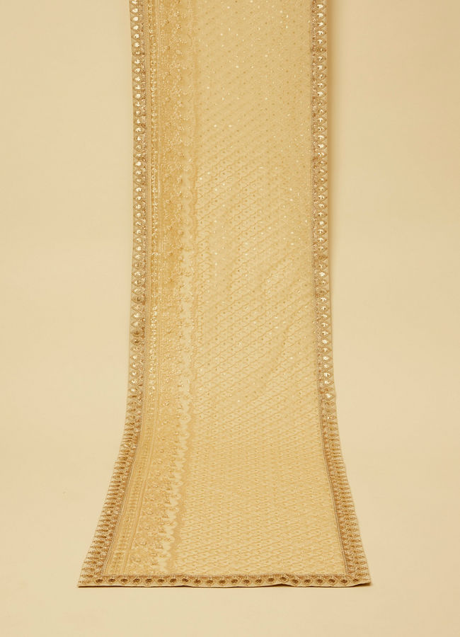 Manyavar Men Soft Beige Jaal Patterned Dupatta