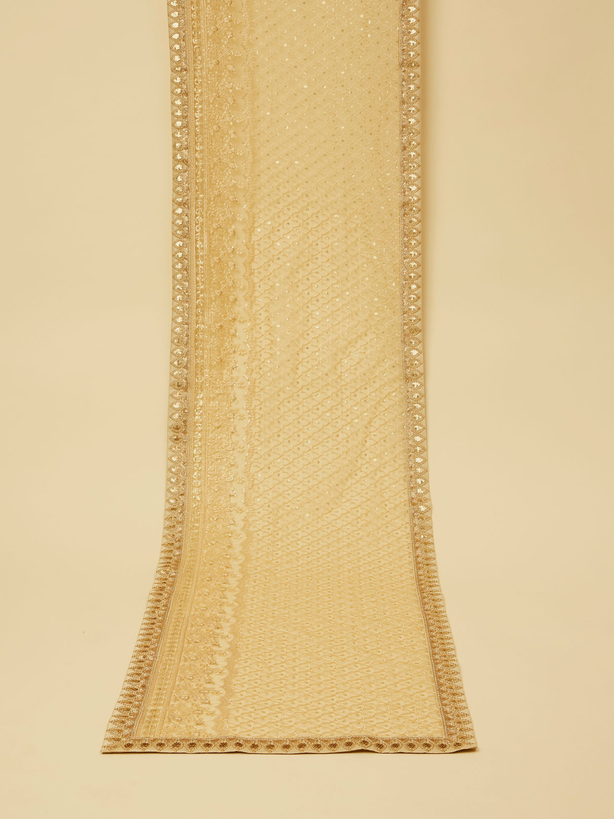 Manyavar Men Soft Beige Jaal Patterned Dupatta