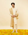 alt message - Manyavar Men Soft Beige Jaal Patterned Dupatta image number 2