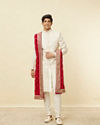 alt message - Manyavar Men Ruby Pink Paisley Patterned Stole image number 2