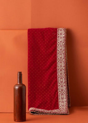 Manyavar Men Cherry Red Floral Motif Dupatta