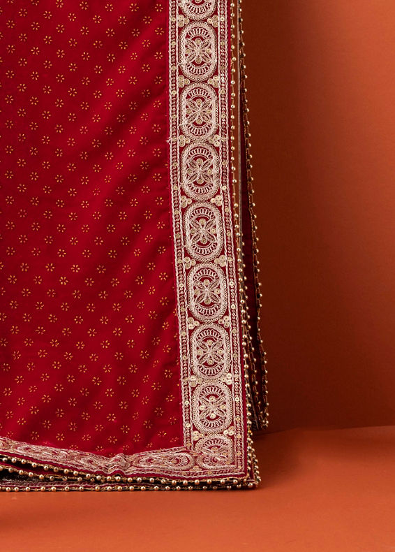 Manyavar Men Cherry Red Floral Motif Dupatta