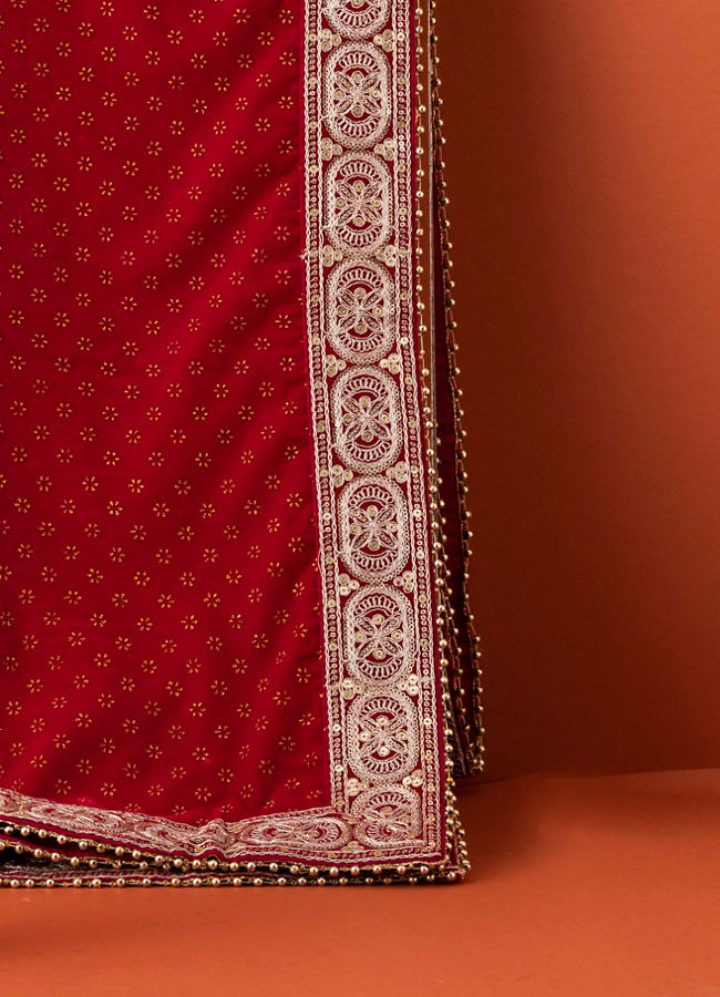 Manyavar Men Cherry Red Floral Motif Dupatta