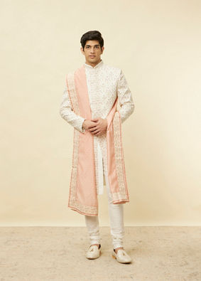 Manyavar Men Soft Peach Sequin and Stone Work Dupatta image number 2