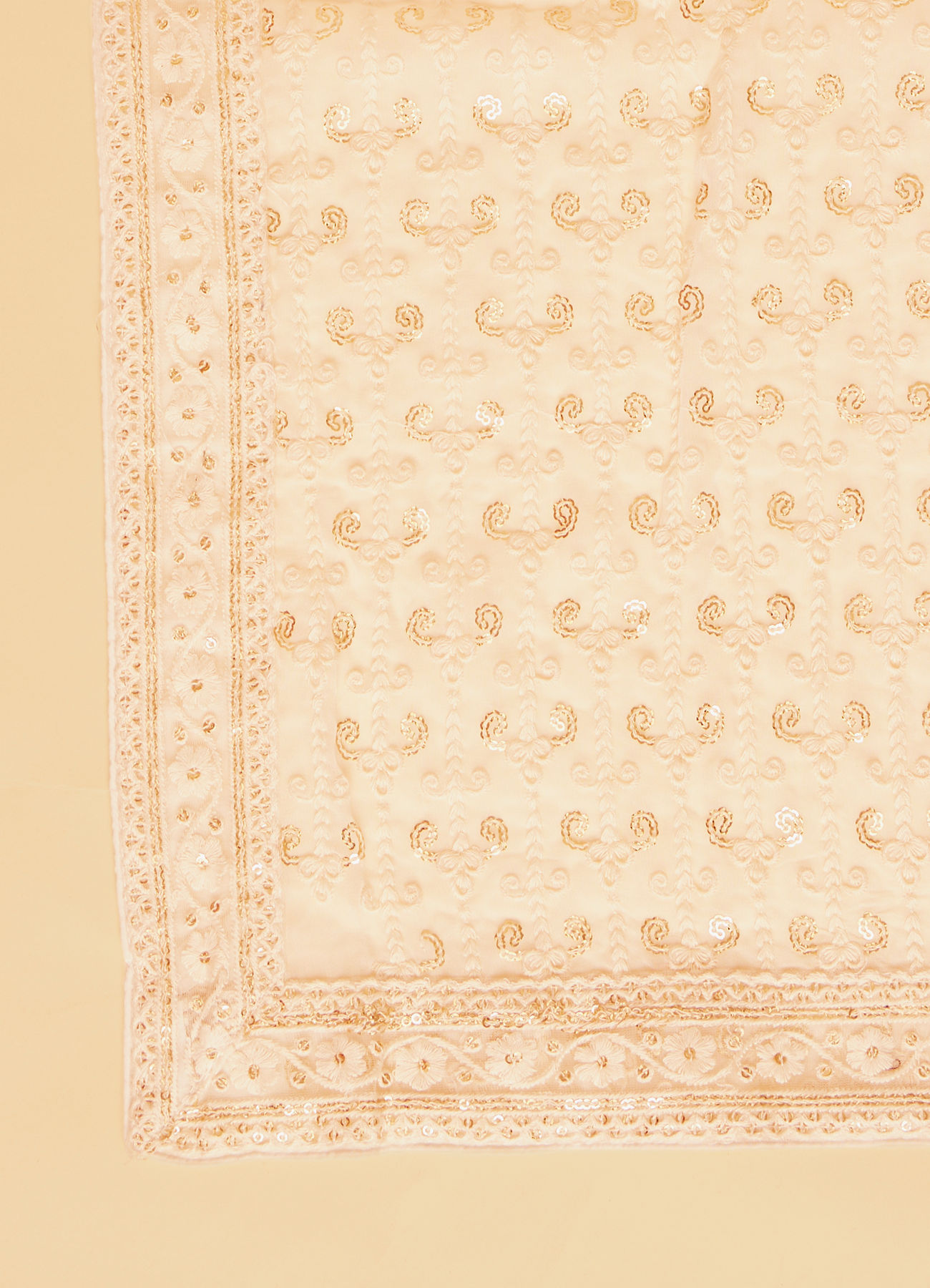 Manyavar Men Warm Cream Bel Buti Patterned Stole